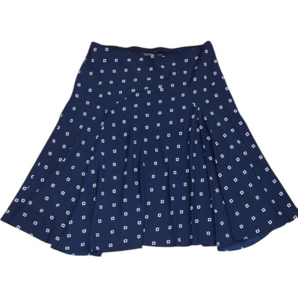 Lauren Ralph Lauren Geometric Print Horseshoe Panel Midi Skirt Size 14 Blue - Picture 1 of 12